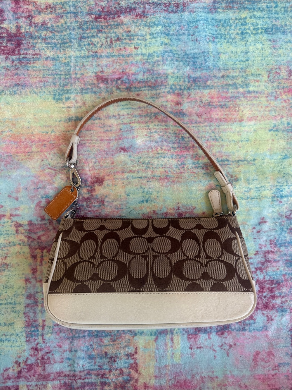 Coach Brown Signature Shoulder Bag with Cream Trim